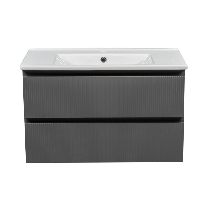 Meuble-lavabo mural moderne avec lavabo | Collection Carlota Grey Matte | Panneau de fibres à densité moyenne non-toxique résistant au feu - 32 po - Collection simple 24 po