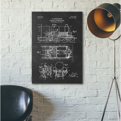Williston Forge Steam Locomotive Blueprint Chalkboard Patent On Canvas ...