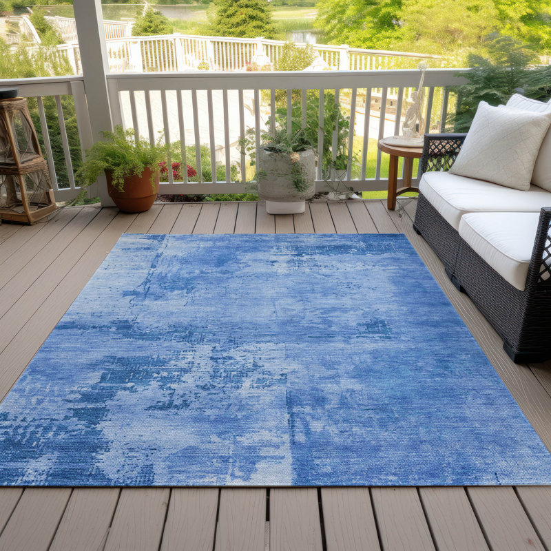 Navy Abstract Synthetic Washable Rectangular Rug 3' x 5'
