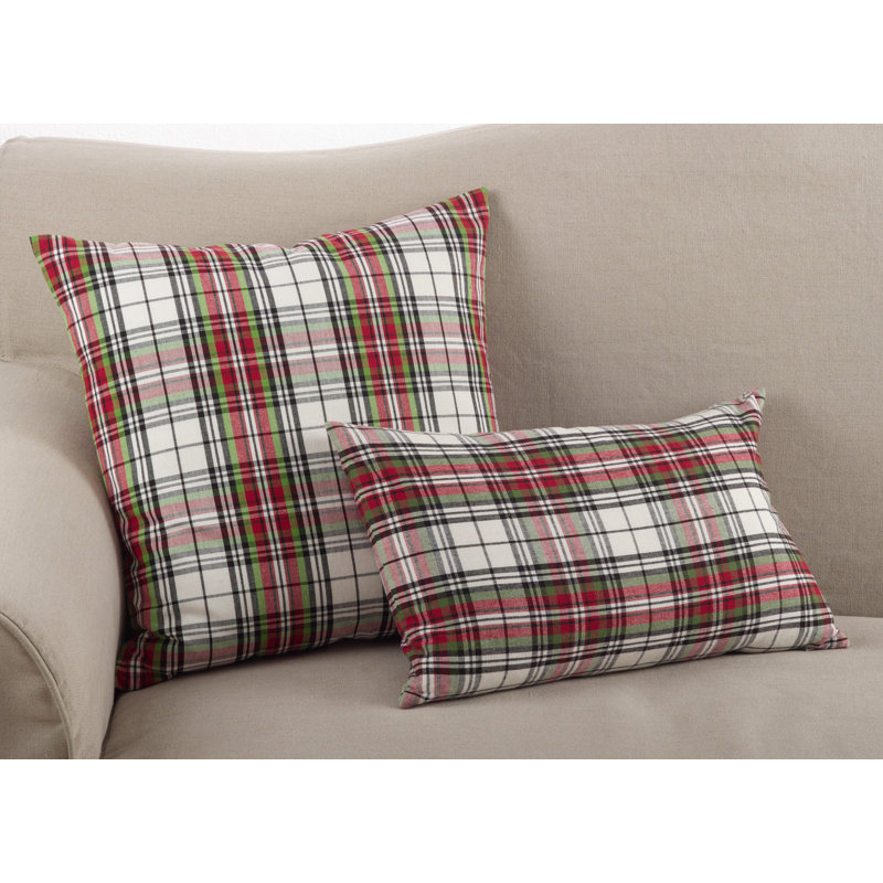 Multicolor Tartan Plaid Cotton Down Filled Throw Pillow, 20"