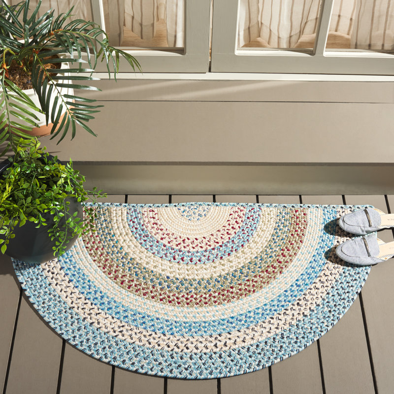 Braided 322 Area Indoor/Outdoor Area Rug In Beige / Light Blue, Runner 2' x 4'