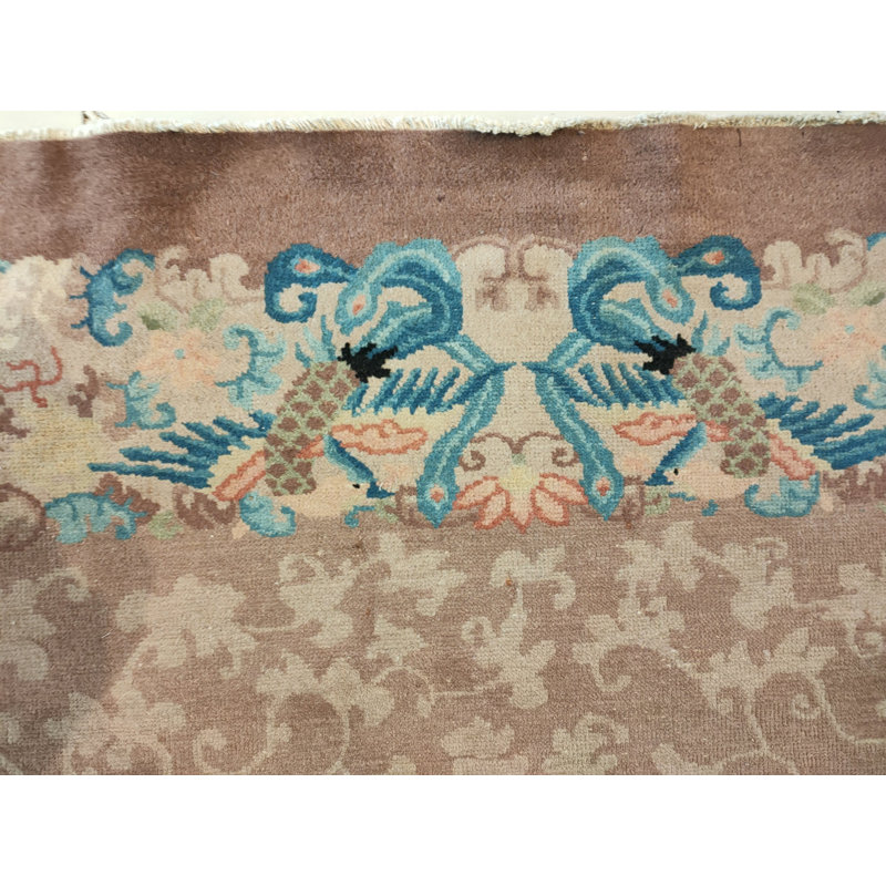 Earth Tone Allover Cloud Band Antique Chinese Bird Of Paradise Design Peking Rug