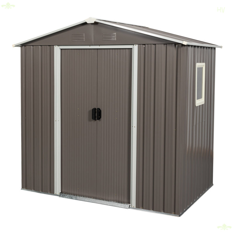 Remise de rangement extérieure en métal 6 pi x 5 pi grise avec fenêtre