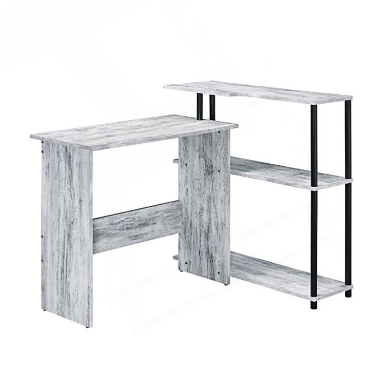 Rectangular Writing Desk With Side Shelf, Antique White/Black