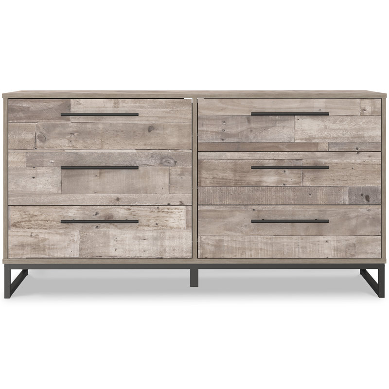 Commode double 6 tiroirs Manuel, Brun, H 31,61 po x l 59,02 po x P 18,74 po