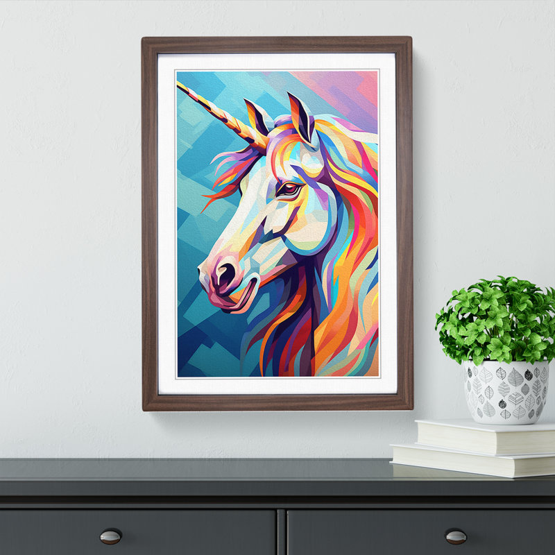 Unicorn Cubism - Framed Print, Walnut, 46cm H x 34cm W x 2cm D