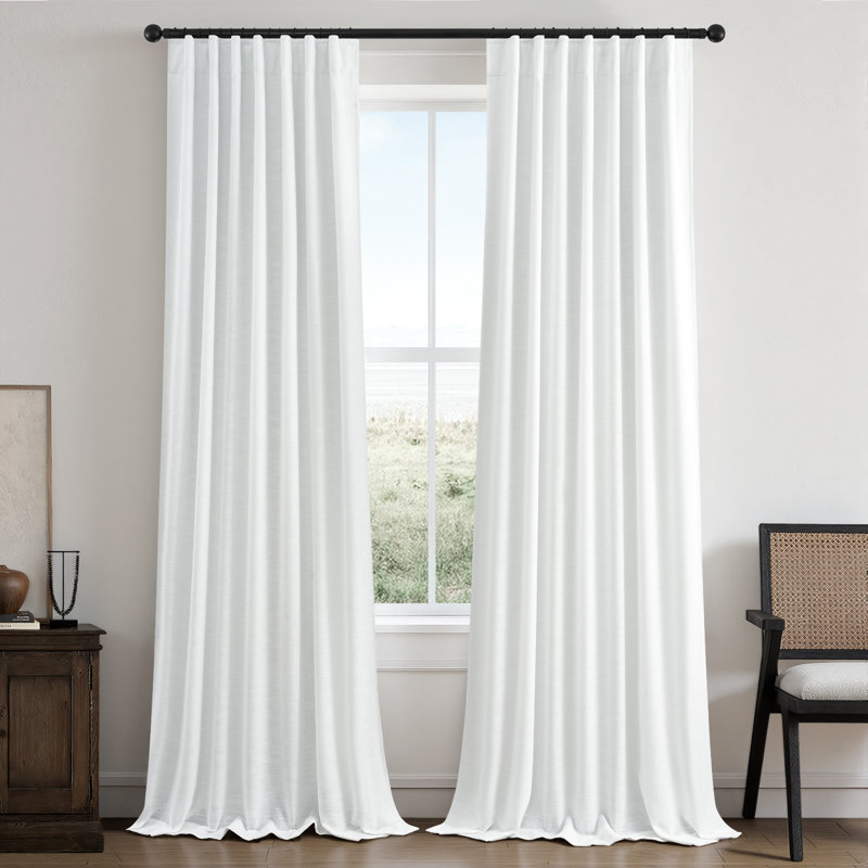 Full Blackout Curtains,Thermal Insulated Drapes,Double Layer Linen Blended Room Darkening Back Tab Pinch Pleat Drapes