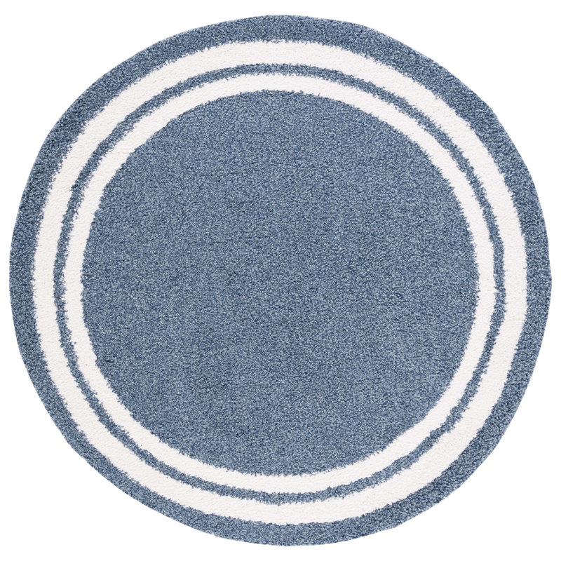 Calico Shag Performance Ivory/Blue Rug, Round 6'7"