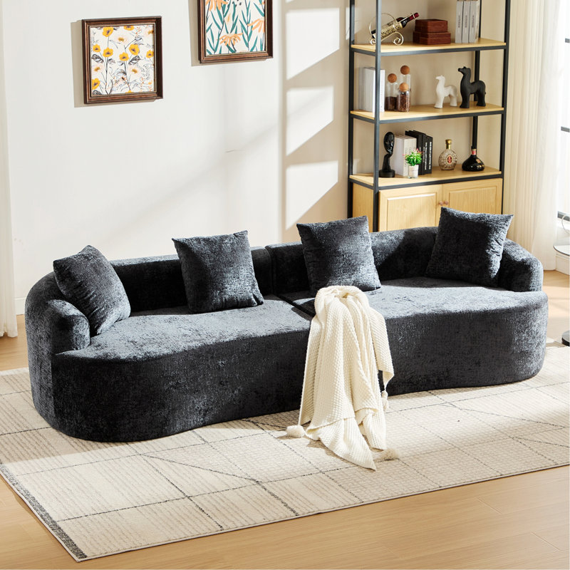 Canapé courbé avec coussins pour petits espaces, Noir