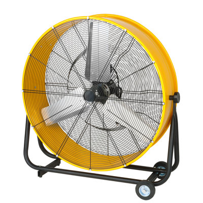 30 In. Yellow 3-Speed Round High Velocity Air Movement Floor Fan With 2 Wheels