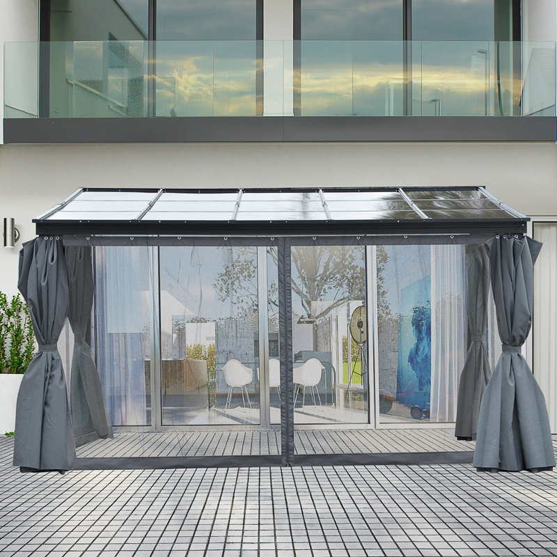 Large Gray Aluminum Patio Gazebo with Polycarbonate Roof