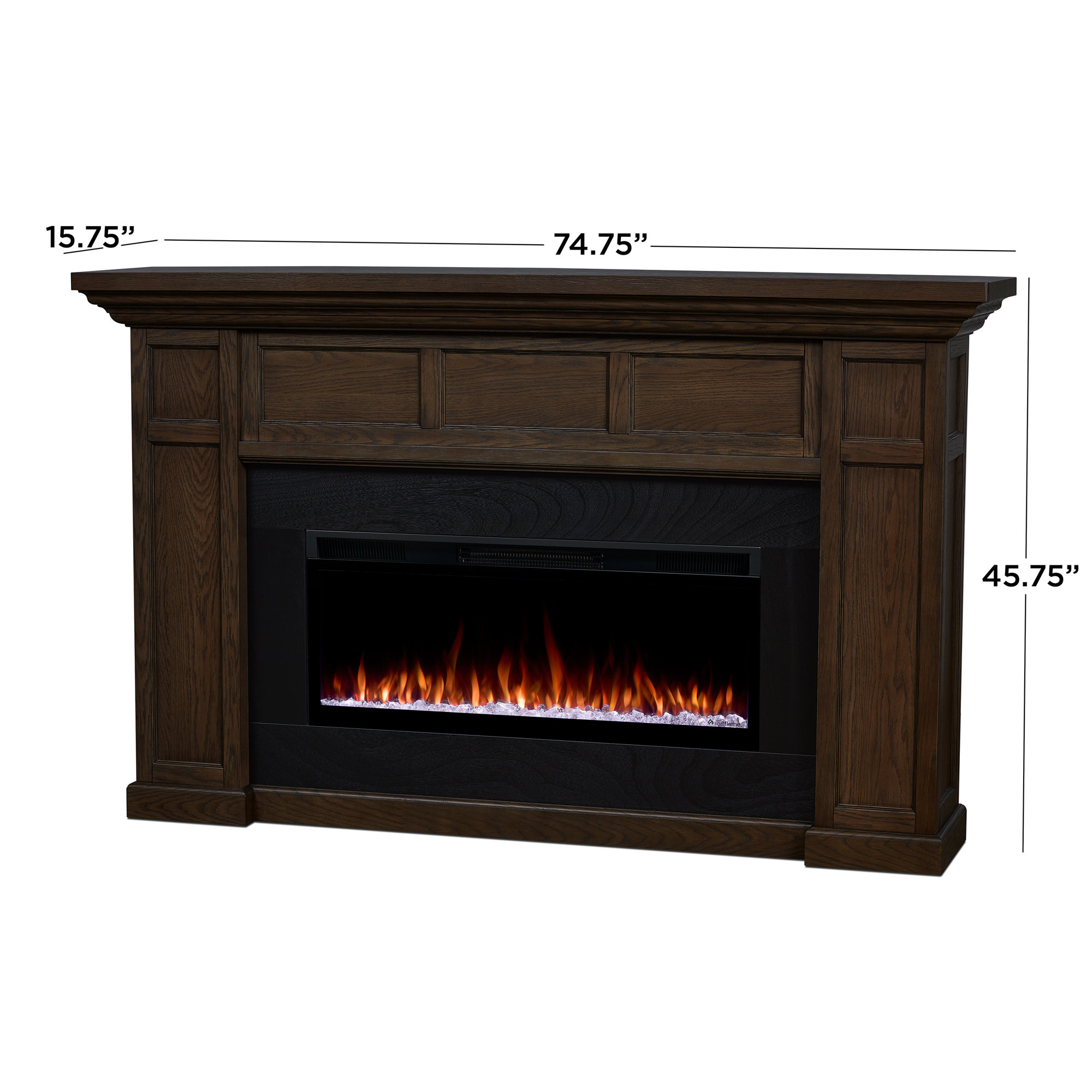 Alcott 75" Landscape Electric Fireplace by Real Flame, Smart, Aged Barrel