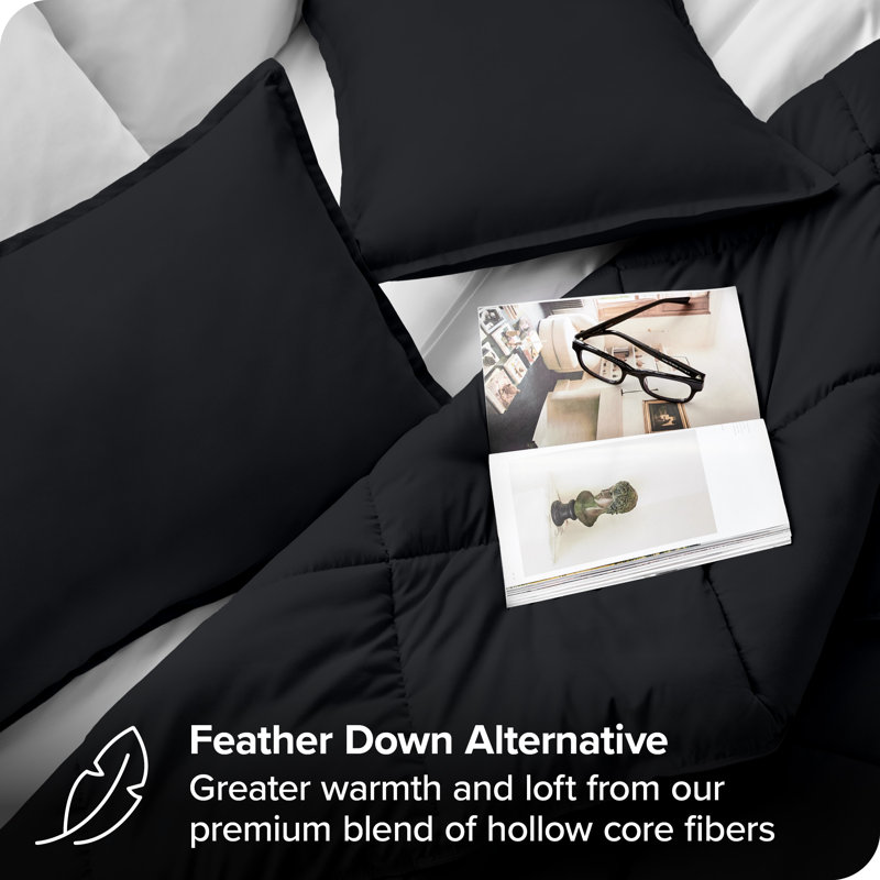 Ultra-Soft All Season Comforter Set, Black, Queen Comforter + 2 Standard Shams