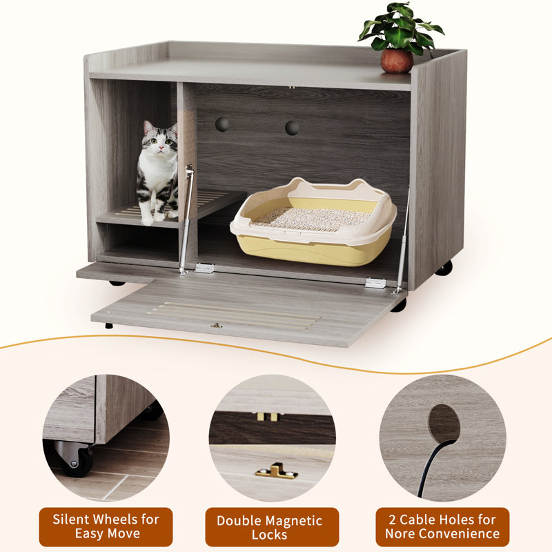 Maison pour animaux polyvalente en bois avec litière cachée et fonctions multiples pour la maison