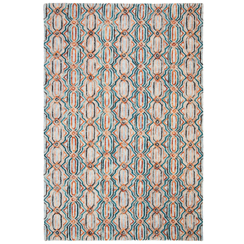 Rubalcava Hand Tufted Wool And Cotton Geometric Rug, Rectangle 5' x 8'