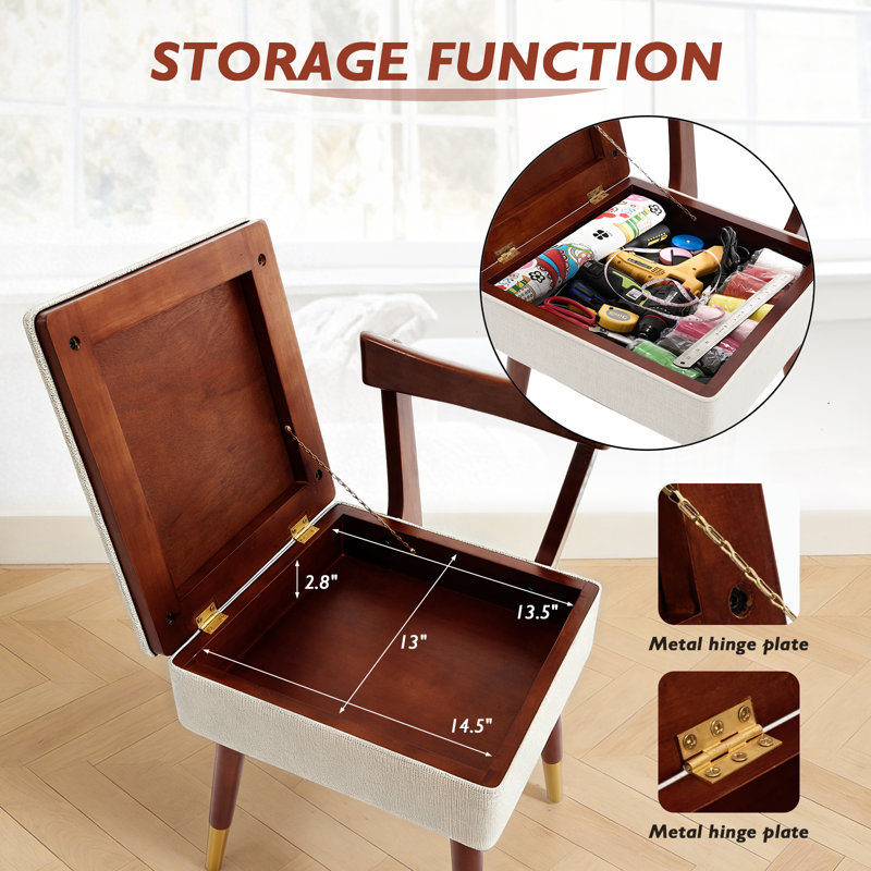 Wood Sewing Chair with Storage  Craft Chair for Quilters |Sturdy & Comfortable Sewing Machine Chair with Built-in Storage