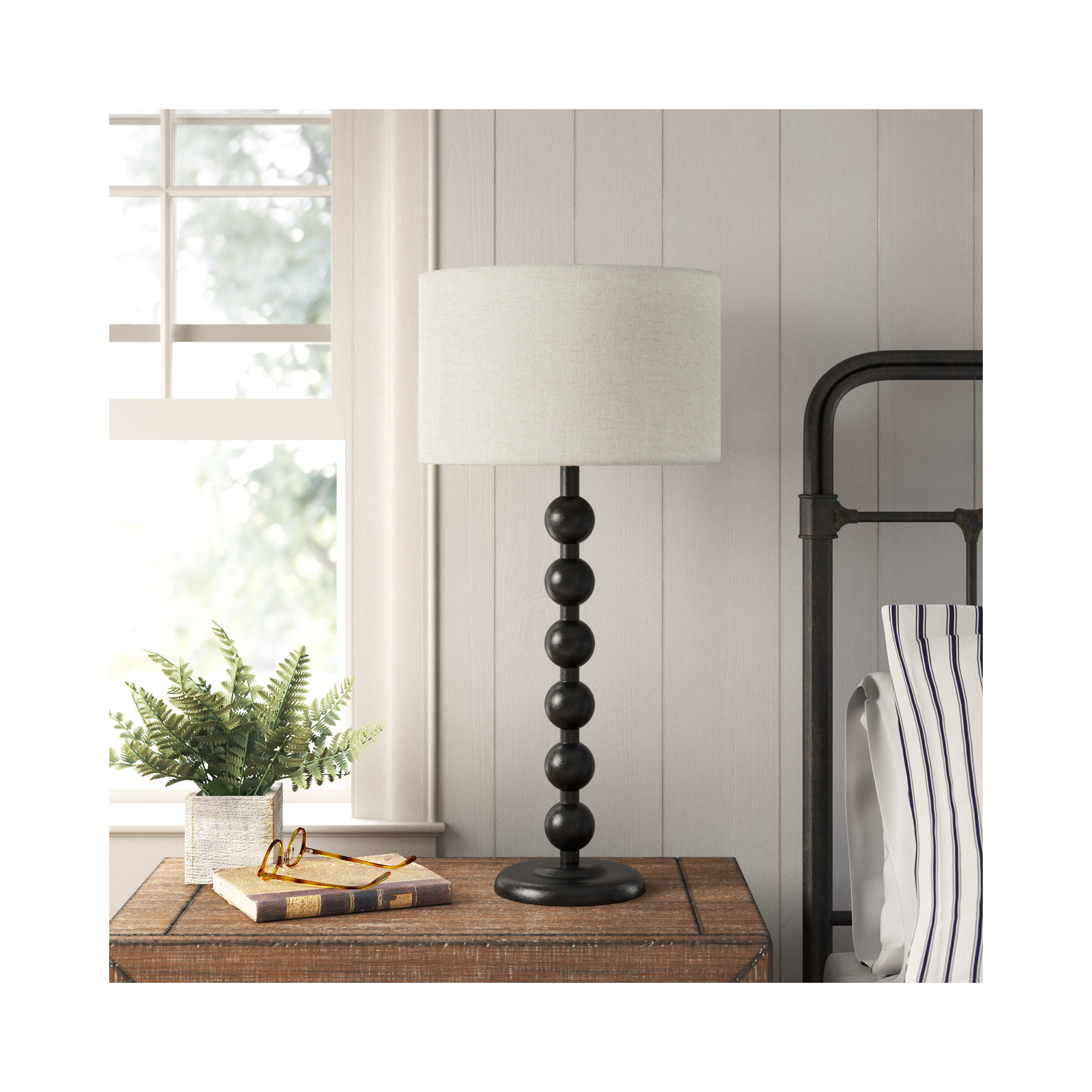 Levy Solid Wood Table Lamp, Black