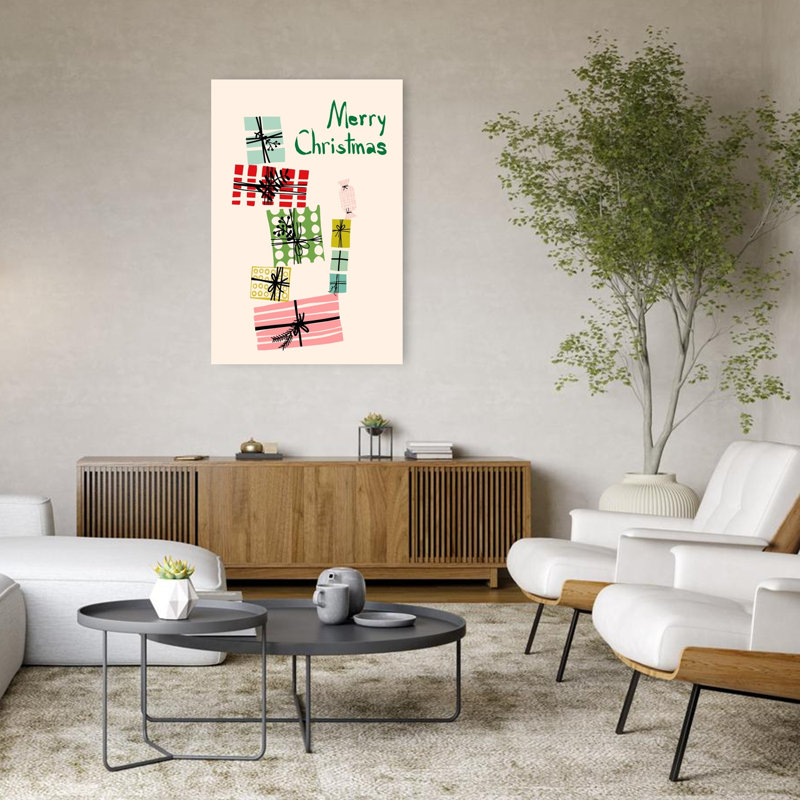 Joyeux Noël, impression d'art abstrait rétro moderne, 48" H x 32" W