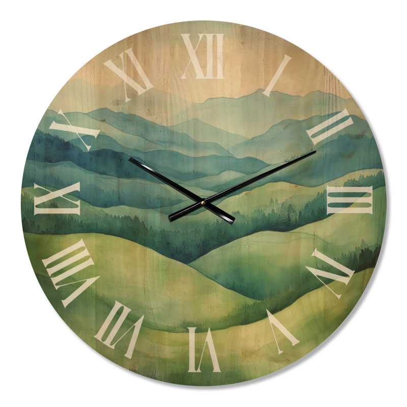 Très grande horloge murale en bois floral - Cool Mist Valley, Medium