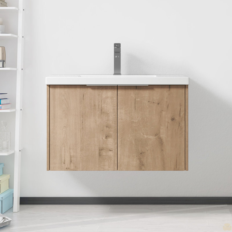 Meuble-lavabo à fermeture en douceur avec lavabo, 30", Imitation chêne