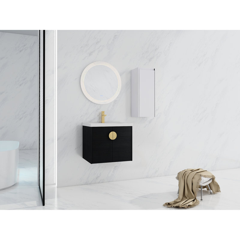 Meuble-lavabo de salle de bain moderne avec lavabo en céramique et armoire latérale - Châtaignier noir, apparence élégante, grand contreplaqué de rangement de meuble-lavabo, suffisant