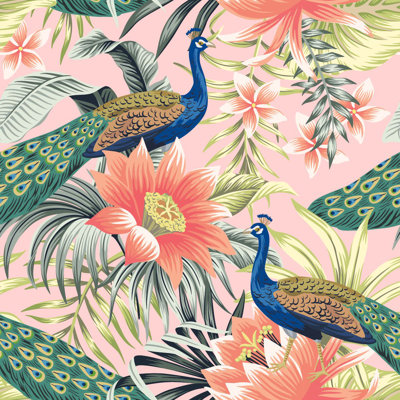 Cristobal USA Made Cristobal Pastel Floral and Peacock Wallpaper Tile – Peel & Stick