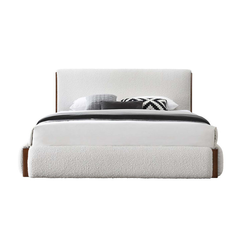 Grand lit Sandro, finition blanche et noyer, Grand
