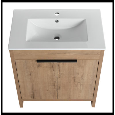 Meuble-lavabo autoportant de 30 po avec lavabo en céramique blanche et 2 portes d'armoire à fermeture en douceur