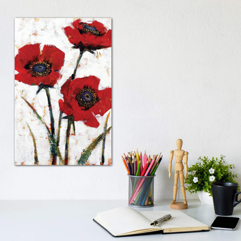 « Red Poppy Fresco II » par Timothy i Toole, reproduction d’art, H 40 po x l 26 po x P 1,5 po, Toile tendue