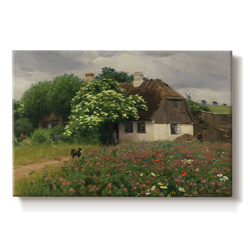Maison de campagne idyllique avec sureau en fleurs - Hans Andersen Brendekilde - Toile tendue avec châssis-c. Fin du 19e siècle / début du 20e siècle
