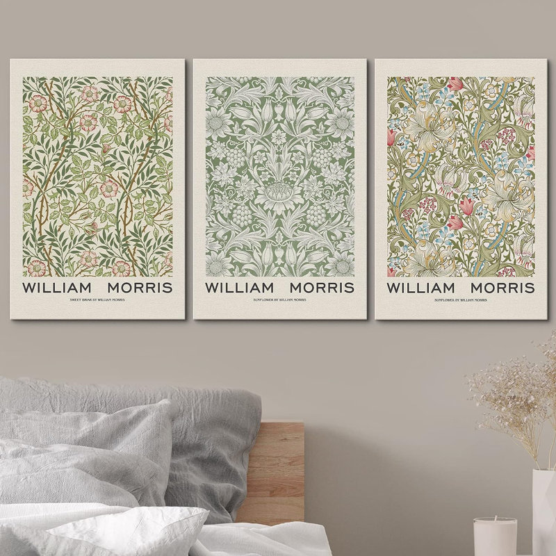 William Morris Floral Geometric Canvas Print Set, 16" x 24"