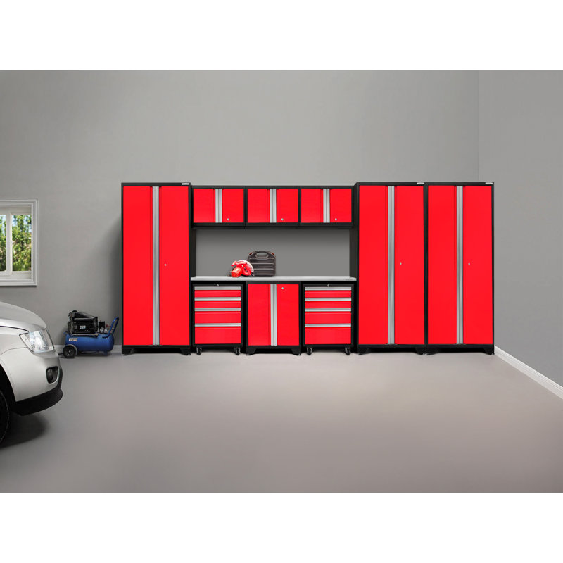 Bold Series 10 Piece Complete Storage System Set, Red, Slatwall Backsplash