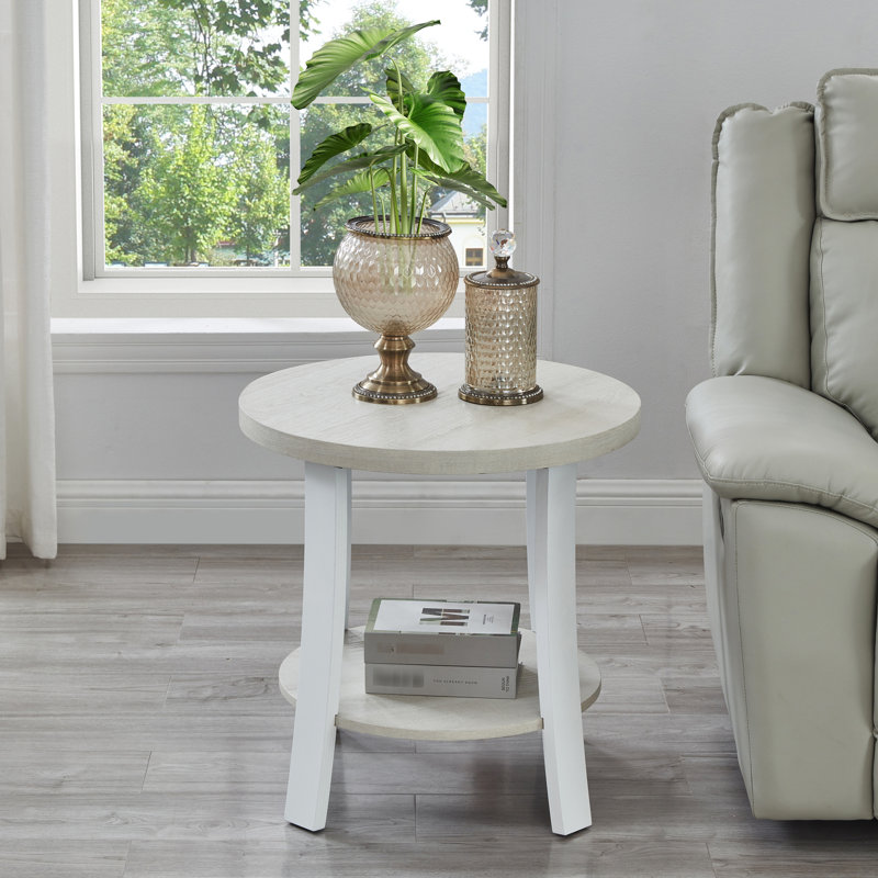 Table de bout blanche contemporaine avec tablette et rangement rond attrayant