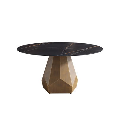 Round Sintered Stone Dining Table With Metal Base by Orren Ellis