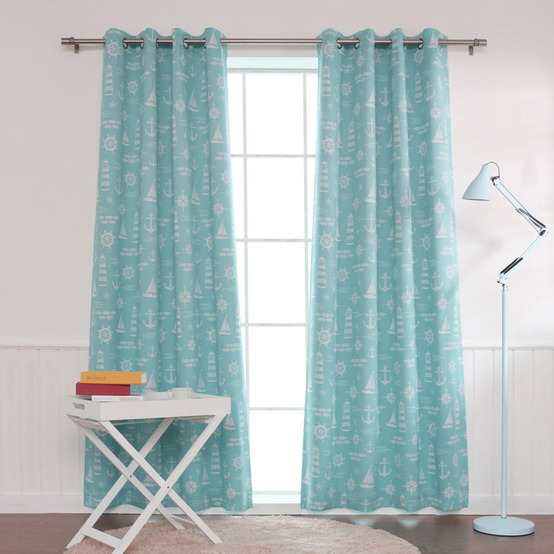 Room Darkening Curtain Panel, 52" W x 84" L, Ocean