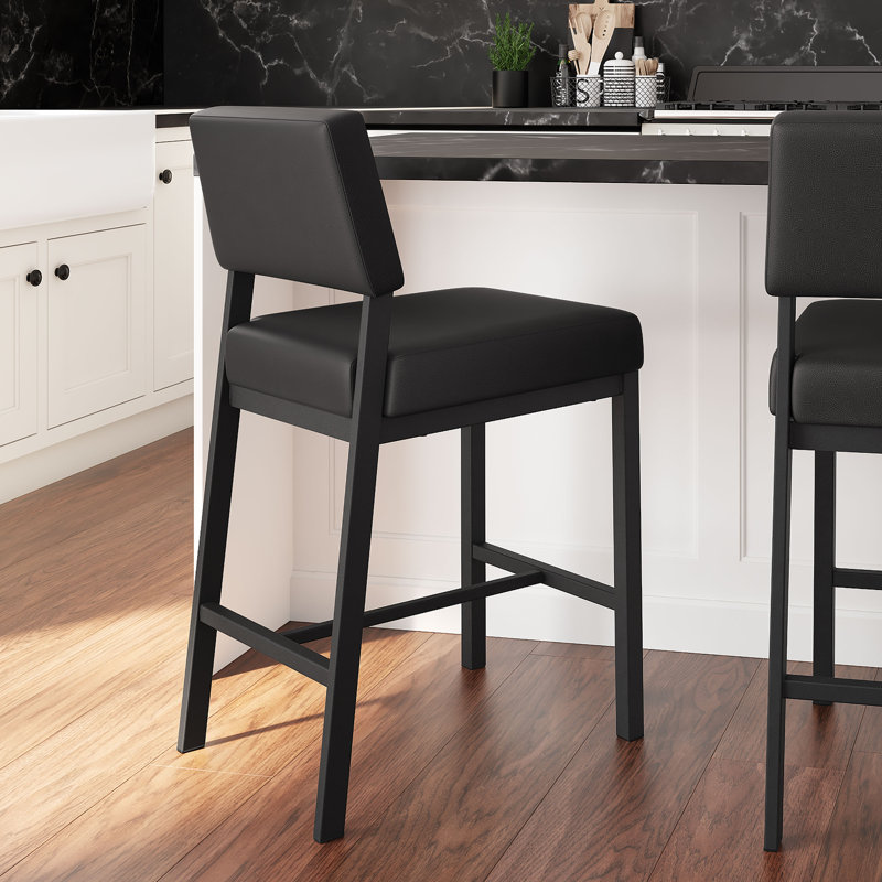 Amisco Avery Counter & Bar Stool, Bar Stool (30.25" Seat Height), Black, Black Faux Leather
