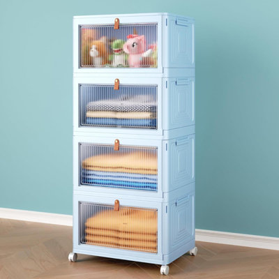 4 Tier Stackable Plastic Storage Bins With Lid And Wheels - 23 QT Closet Organizers And Storage, Foldable Storage Containers, Organization And Storage Boxes For Craft, Home, Pantry, Dorm