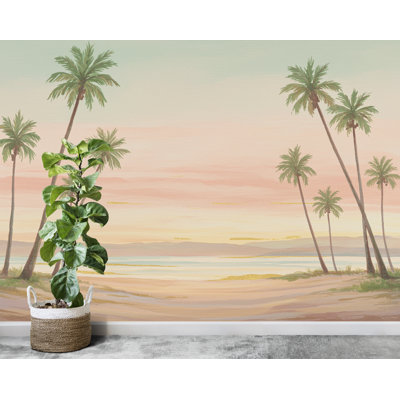 Palm Beach papier peint aquarelle Sea Palm Beach murale avec art mural Ocean Beach pour chambre d'enfant ou salon