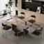 Table de salle à manger extensible de 63 à 94,5 po Subrati avec plateau en pierre frittée et base en métal pour 8-10 po-450970234-447848420
