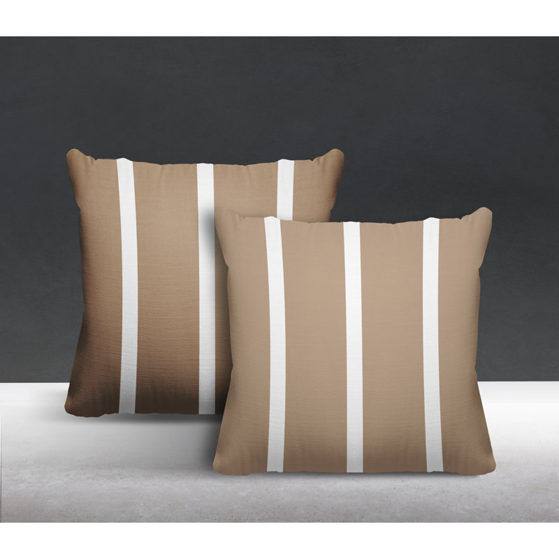  Coussin décoratif intérieur / extérieur à rayures, Beige, L 15 po x H 15 po