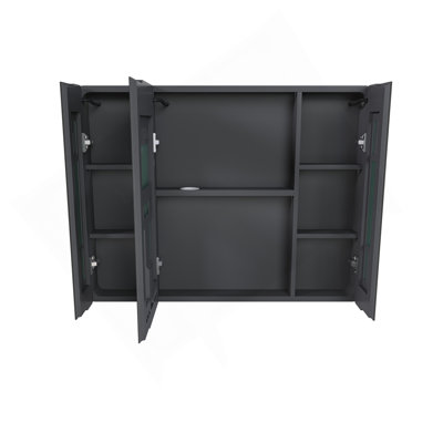 Armoire à pharmacie en aluminium avec miroir, armoire à pharmacie de 35 po x 28 po avec éclairage à DEL 3 couleurs et fonction de désembuage, armoire de salle de bain avec support à cosmétiques et support pour sèche-cheveux, gris