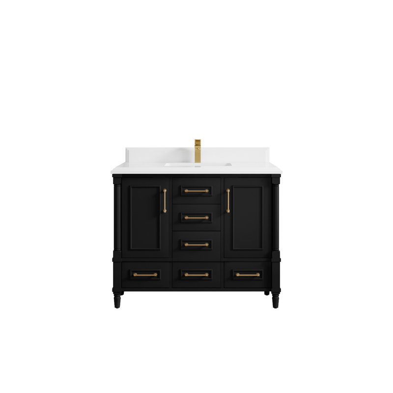Aberdeen 42'' Single Bathroom Vanity with Quartz Top, White, Black
