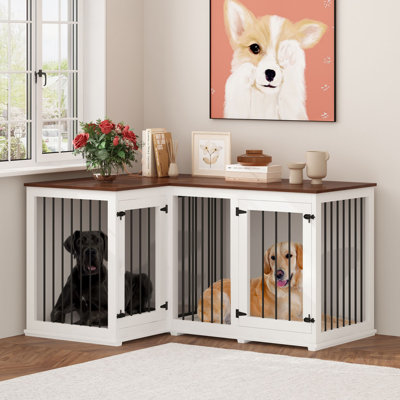 Dog Crate Furniture With Thick Cushion & Double Doors For Small To Large Dogs