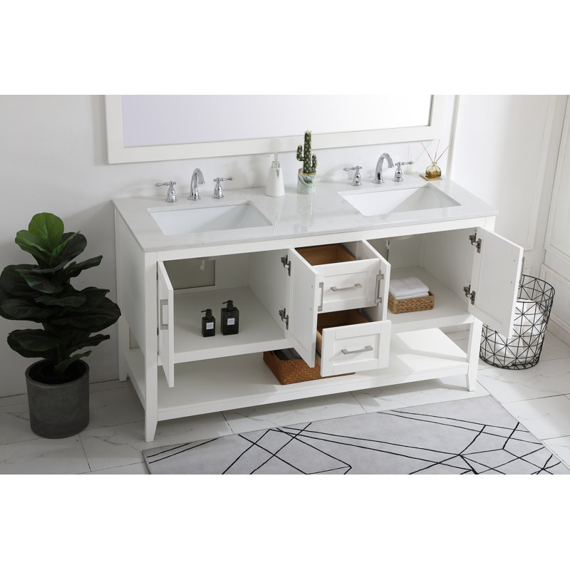 Scottsbluff 60'' Double Bathroom Vanity with Engineered Marble Top, White