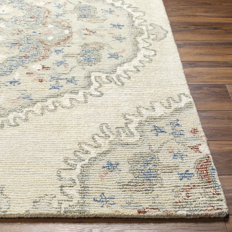 Vivianne VVE-2303 Hand Made Rug, Rectangle 2' x 3', Green/Ivory