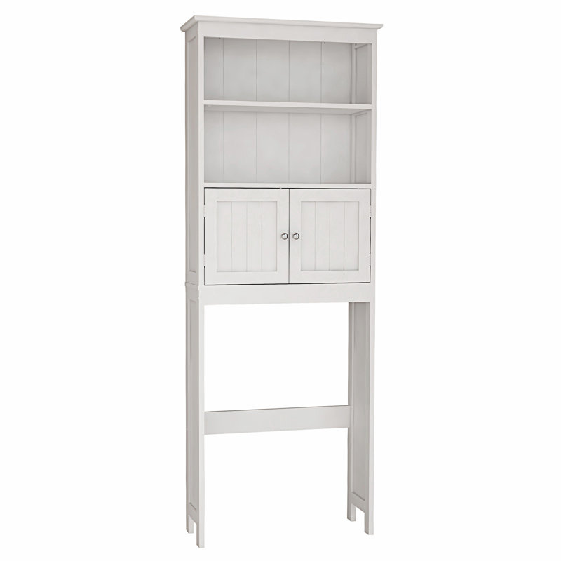White Over-the-Toilet Storage Rack with Doors and Shelves