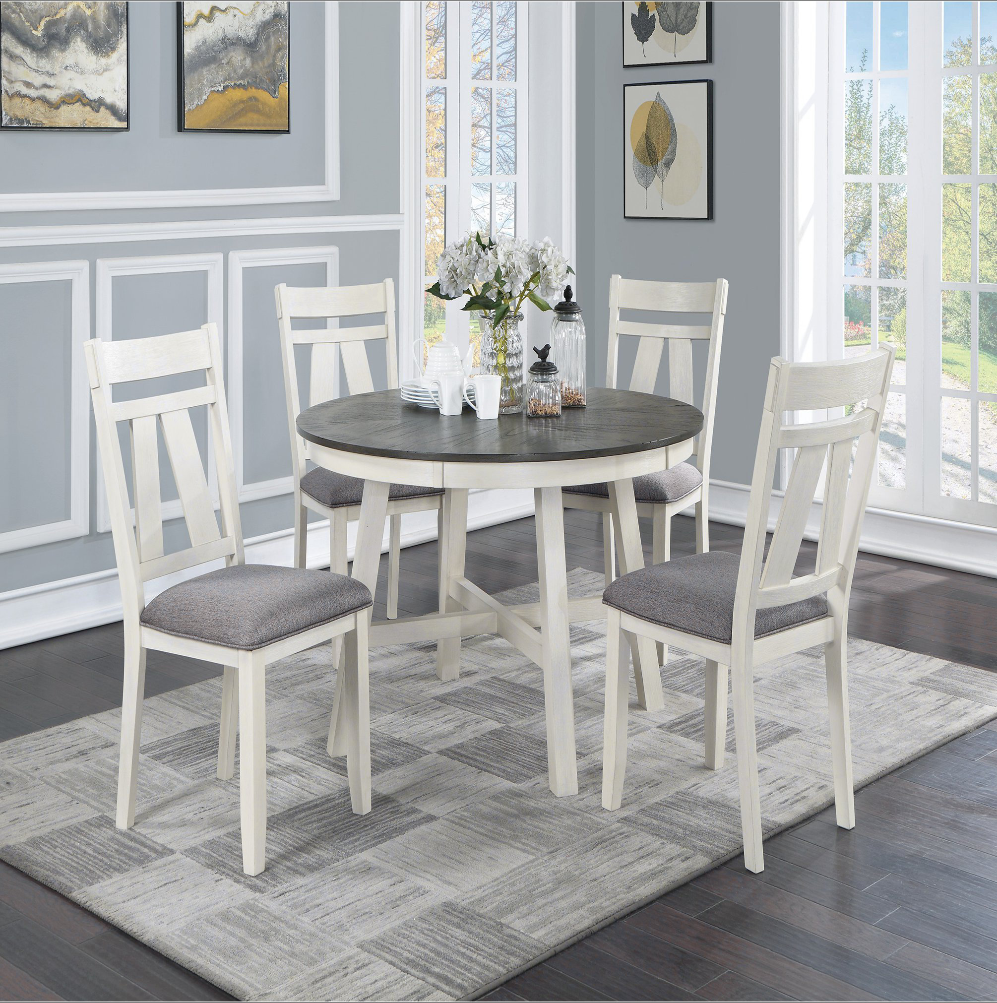 August Grove® Dining Room Furniture 5pc Dining Set Round Table And 4x ...