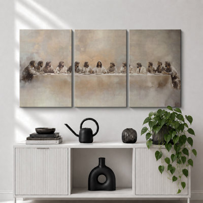 Religious "The Last Supper Painting Inspiration Artwork, Jesus Christ and Disciples Biblical Church Wall Pictures, 3 Pieces Framed Canvas Digital Giclee Print Wall Art"