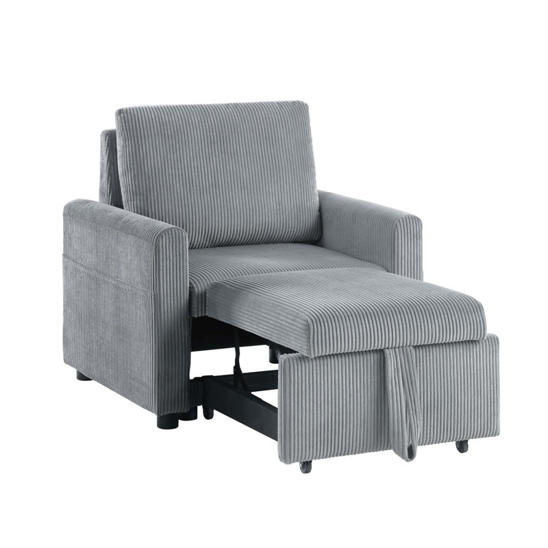 Fauteuil en velours côtelé l 32,5 po Oswin avec méridienne coulissante et poche latérale