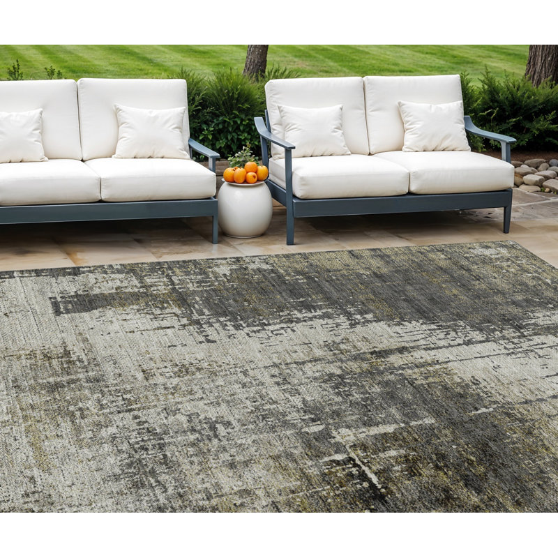 Tapis extérieur lavable abstrait taupe 10 'x 14' beige